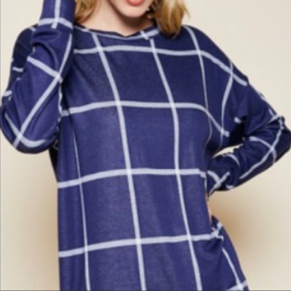 🔥🆕Blue Windowpane Long Sleeve Tunic - Picture 4 of 5